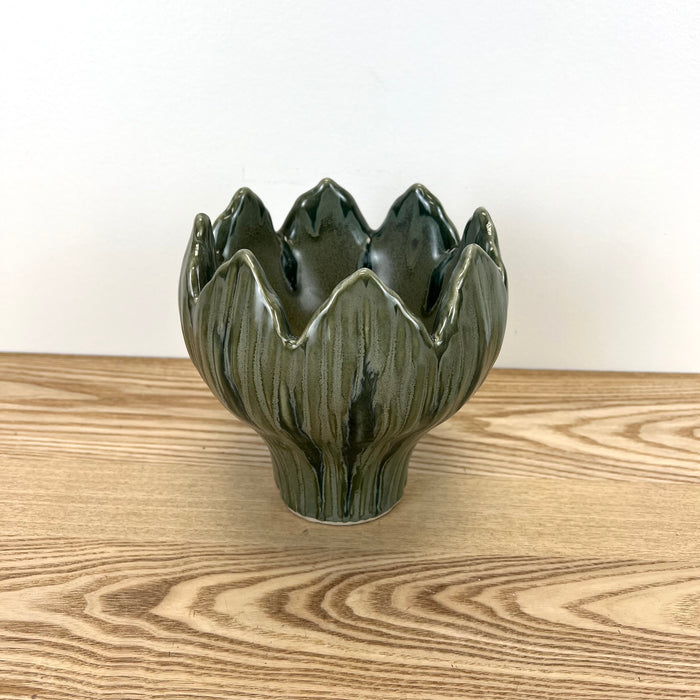 Green Tulip Stoneware Pot