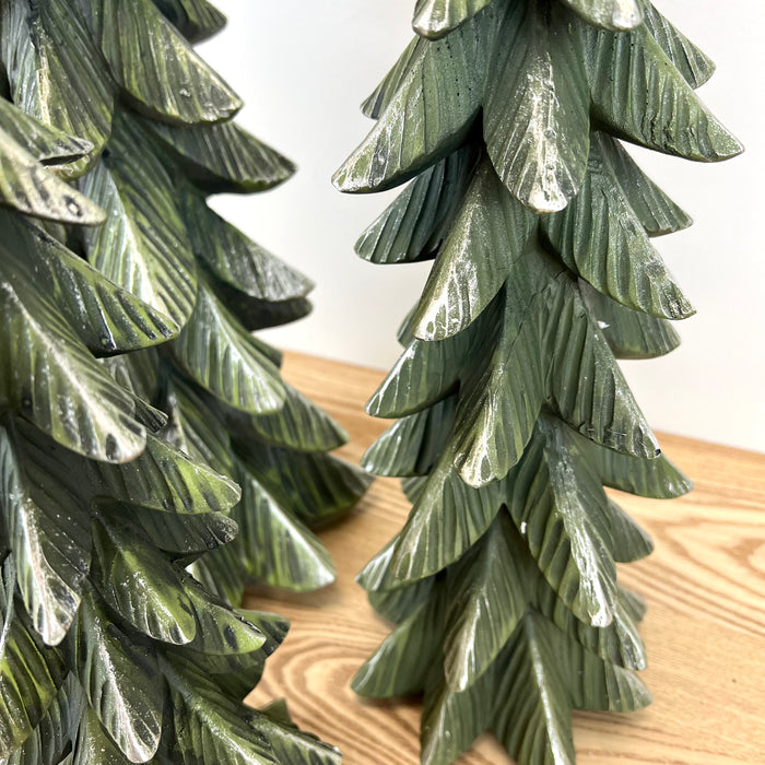 Green Resin Trees Large with Silver Accents- Set of 3