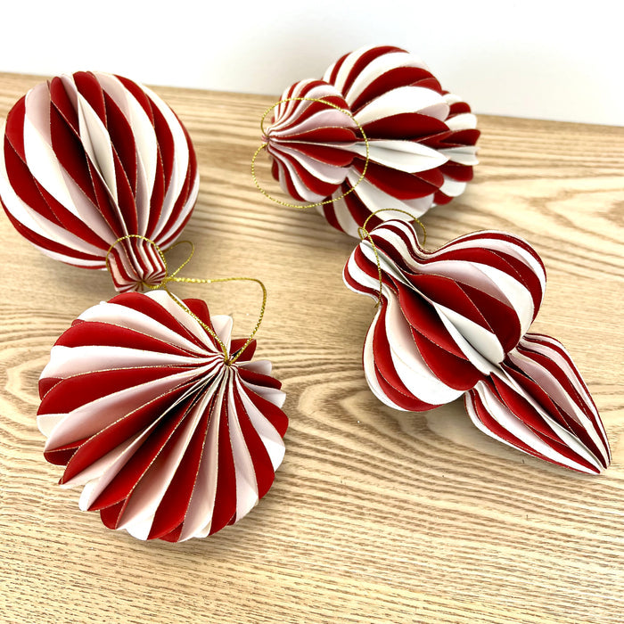 Paper Folding Honeycomb Ornaments with Glitter Accent - Set of 4