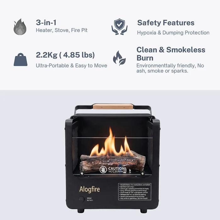 Alogfire - Mini Campfire | Compact Real-Flame Outdoor Heater