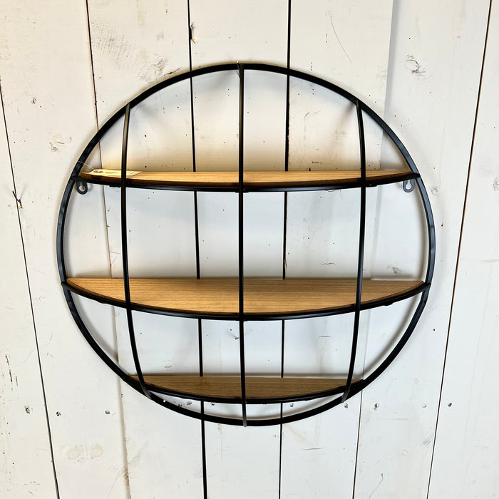 Black Metal Wall Shelf with Wood Shelves
