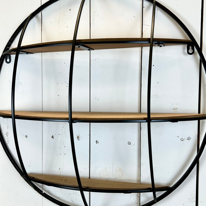 Black Metal Wall Shelf with Wood Shelves