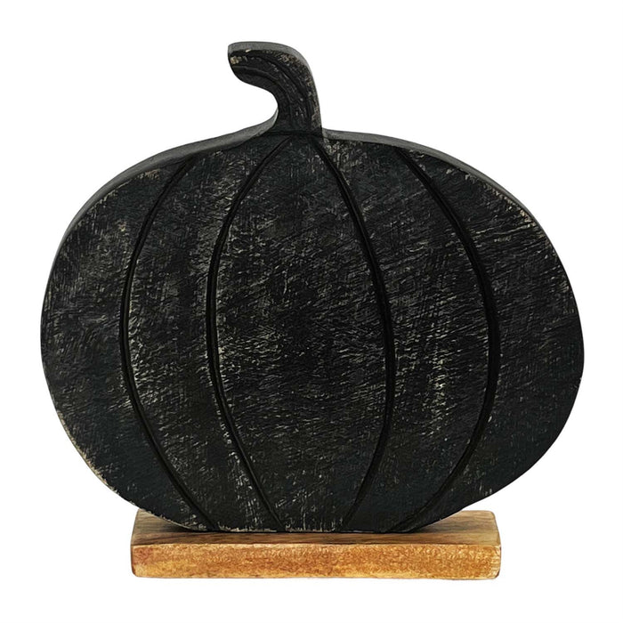 Black Pumpkin on Wood Stand
