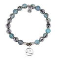 Blue Silver Agate Gemstone Bracelet with Wave Cutout Sterling Silver Charm
