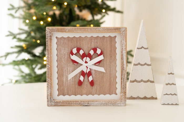Candy Cane Home Christmas Reversible Wood Framed Art