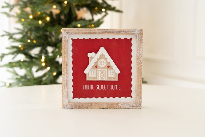 Candy Cane Home Christmas Reversible Wood Framed Art