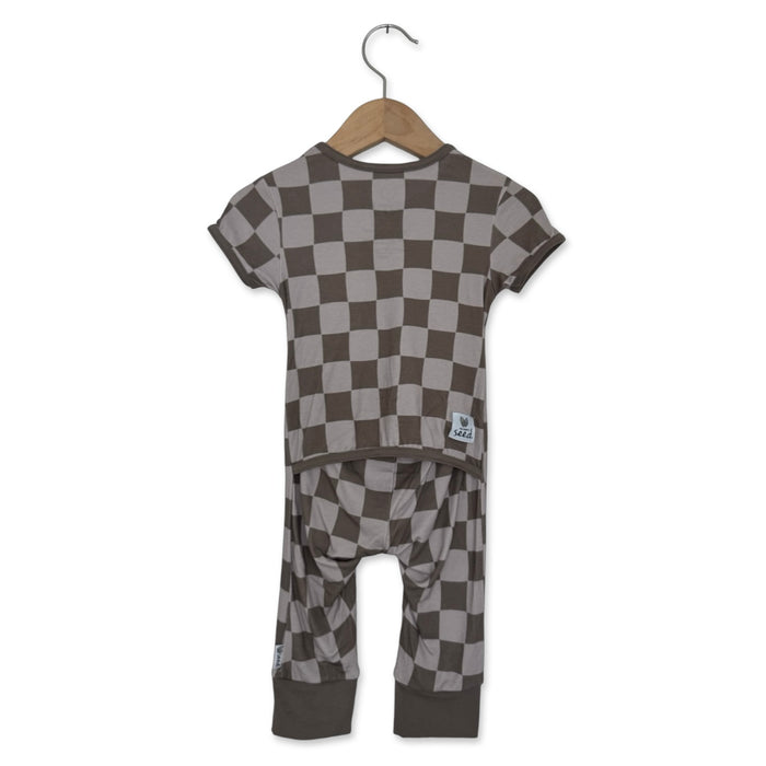 Cocoa Check Kid's Short Long Romper
