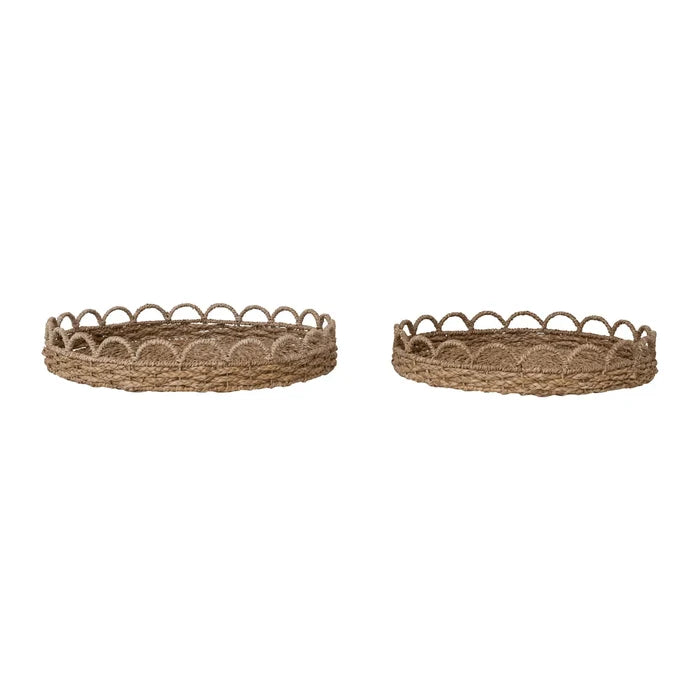 Decorative Woven Seagrass Scalloped Trays, Natural, 2 sizes