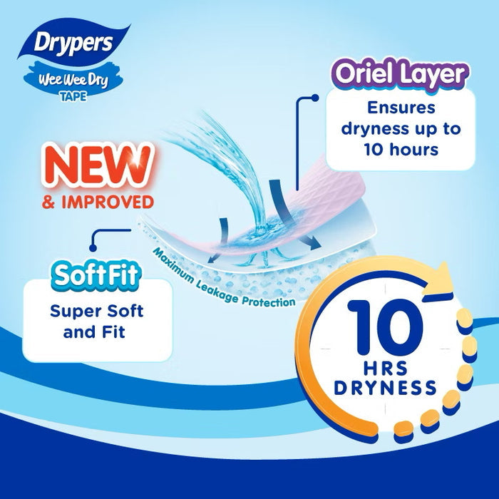 Drypers Wee Wee Dry Baby Diapers Mega Twin Pack Bundle (Tape) 2x(S80/M60/L58/XL50)