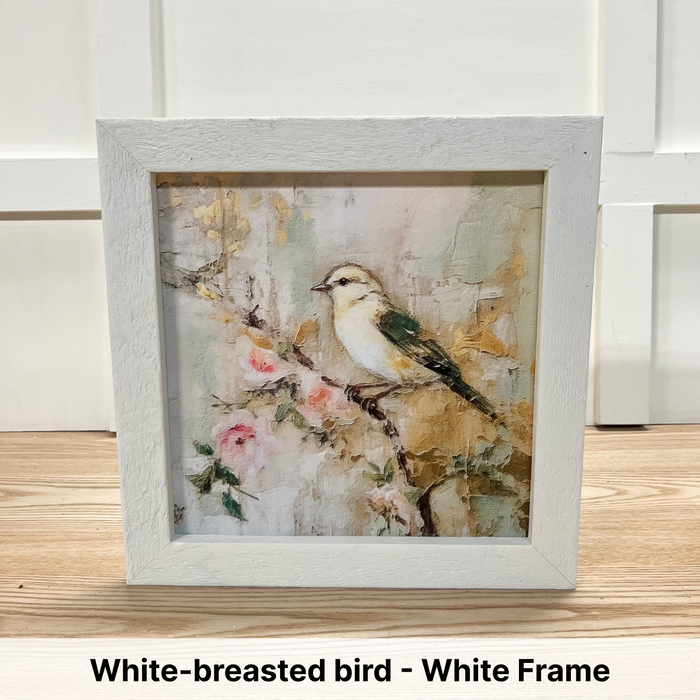 White-breasted bird on branch - White Frame