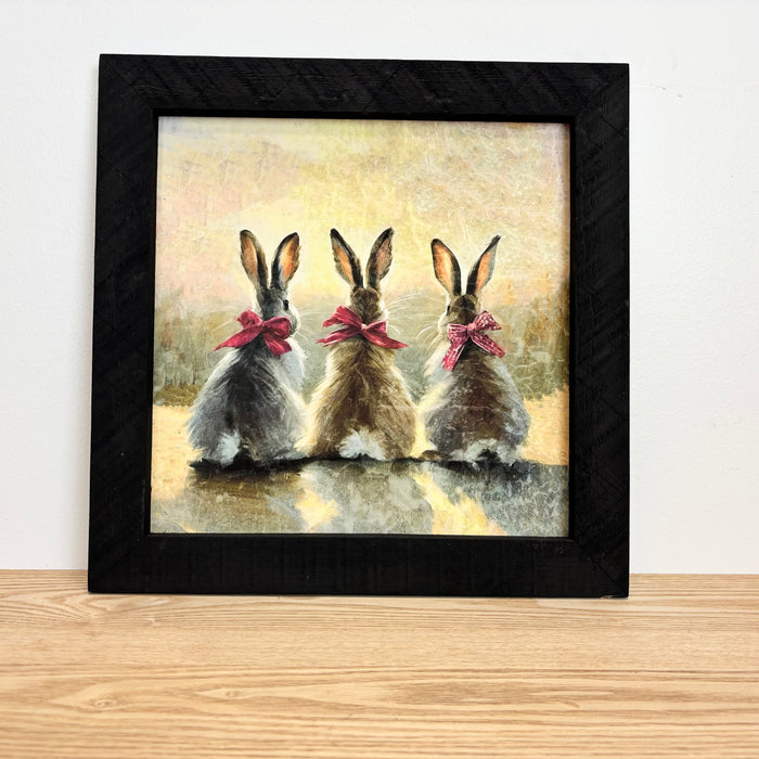 Pink-Bowed Bunnies - Black Frame