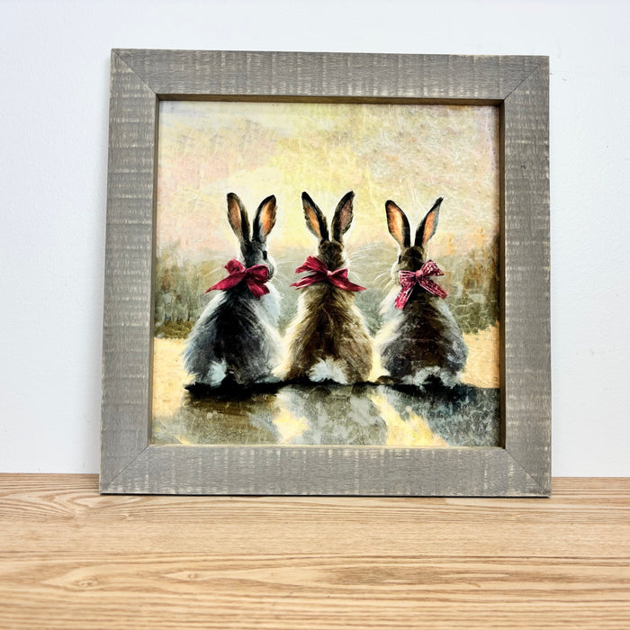 Pink-Bowed Bunnies - Natural Frame