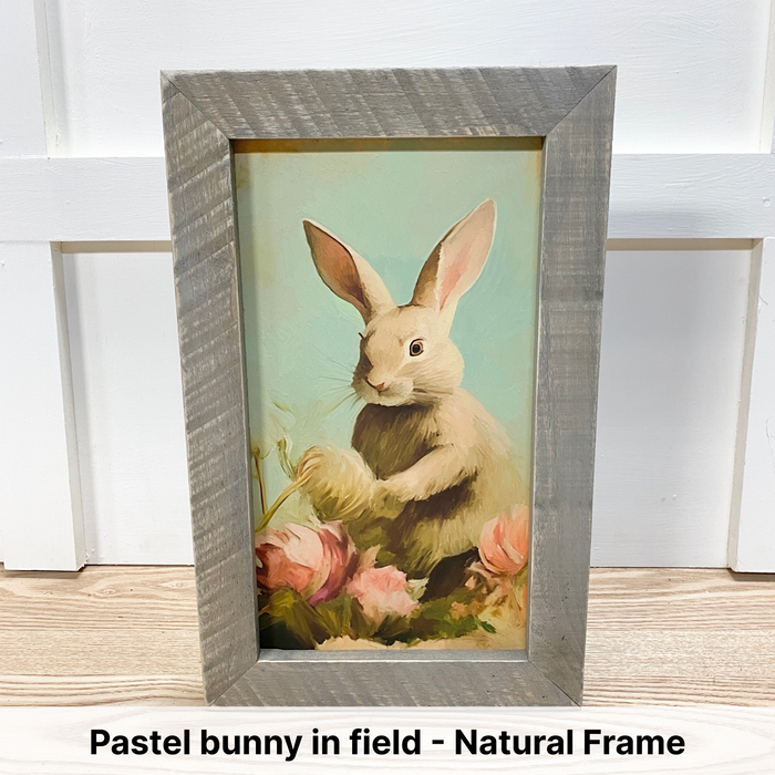Pastel bunny in field - Natural Frame
