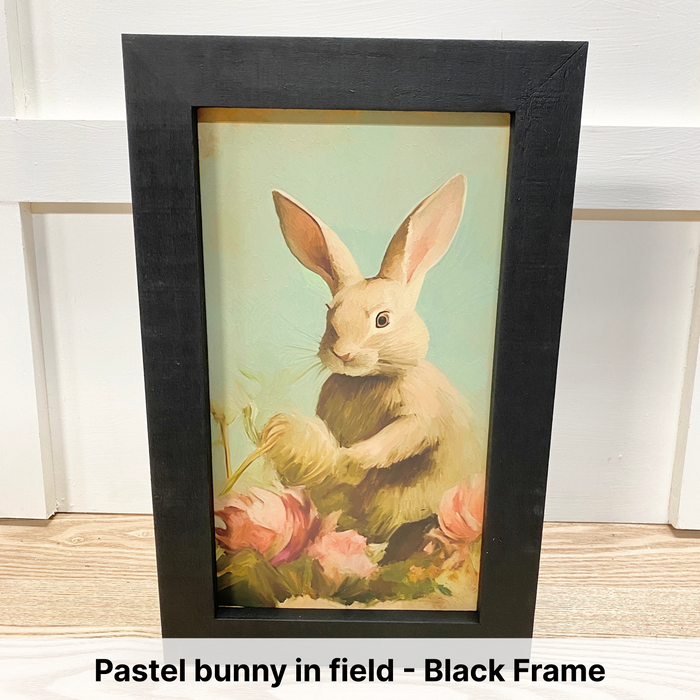 Pastel bunny in field - Black Frame