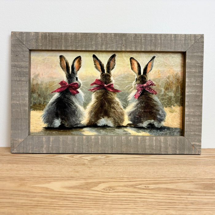 Pink- Bowed Bunnies - Natural Frame