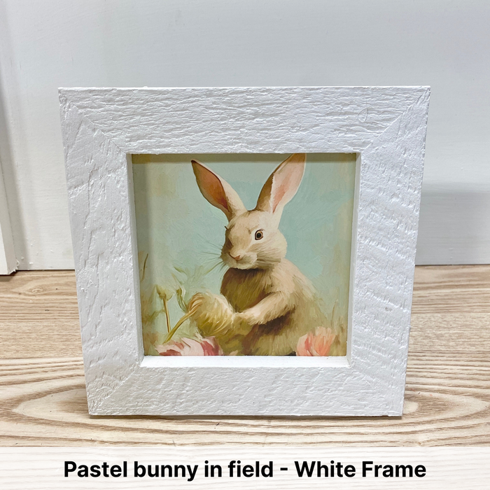Pastel bunny in field - White Frame