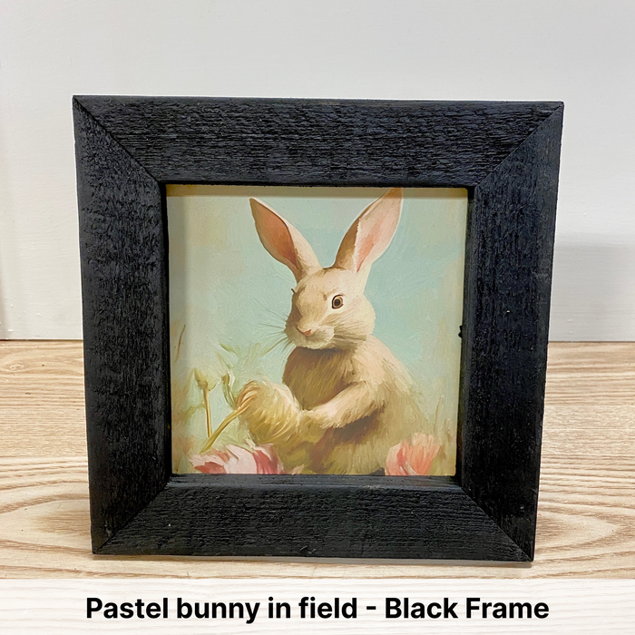 Pastel bunny in field - Black Frame