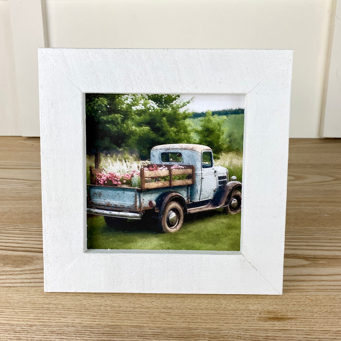 Blue Flower Truck - White Frame