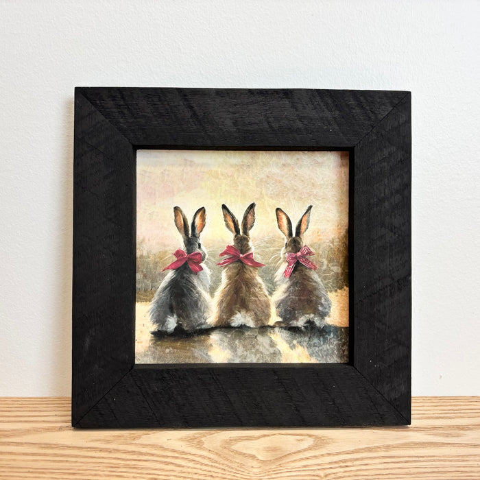 Pink-Bowed Bunnies - Black Frame