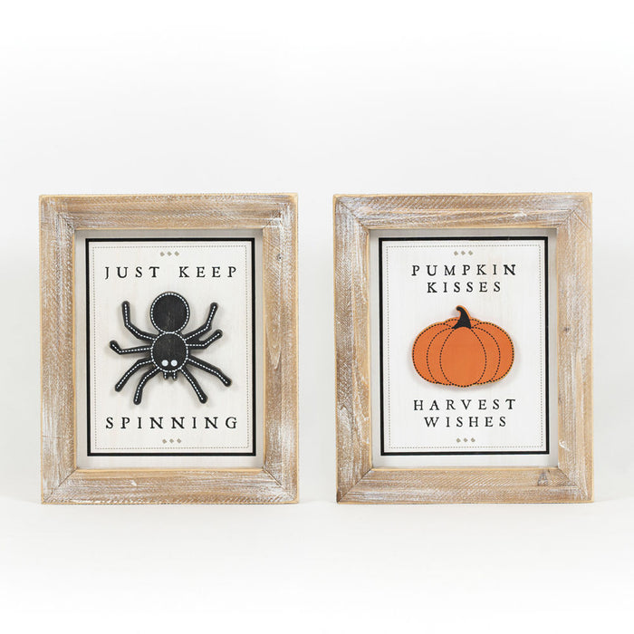 Just Keep Spinning / Pumpkin Kisses Reversible Wood Sign