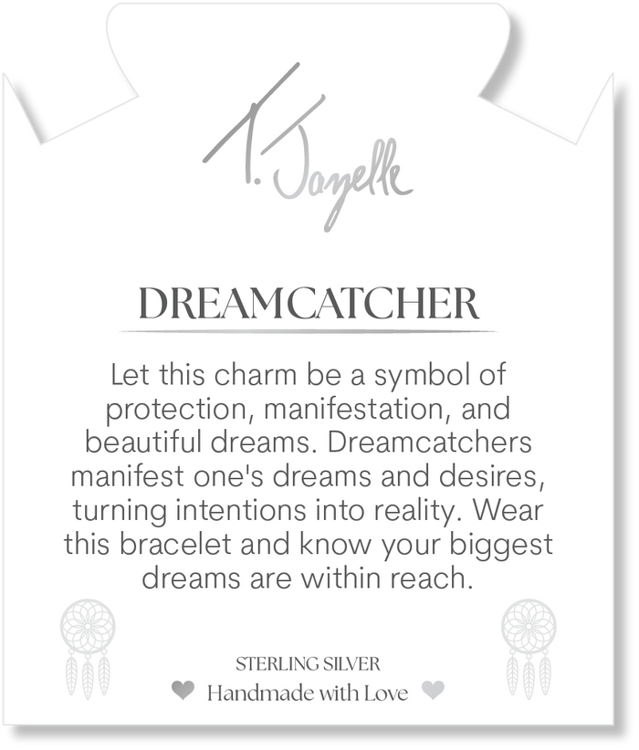 Pink Champagne Cats Eye Gemstone Bracelet with Dream Catcher Sterling Silver Charm