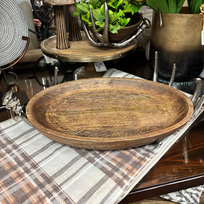 Large Oval Mango Wood Tray with Antler Stand