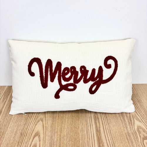 "Merry" Embroidered Lumbar Pillow