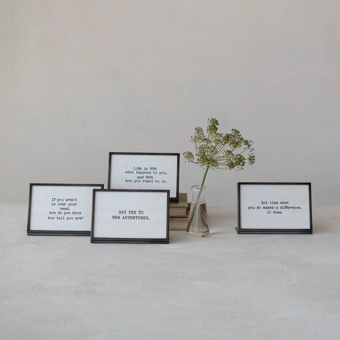 Metal & Glass Frame with Easel & Saying, Gunmetal Finish, 4 Styles