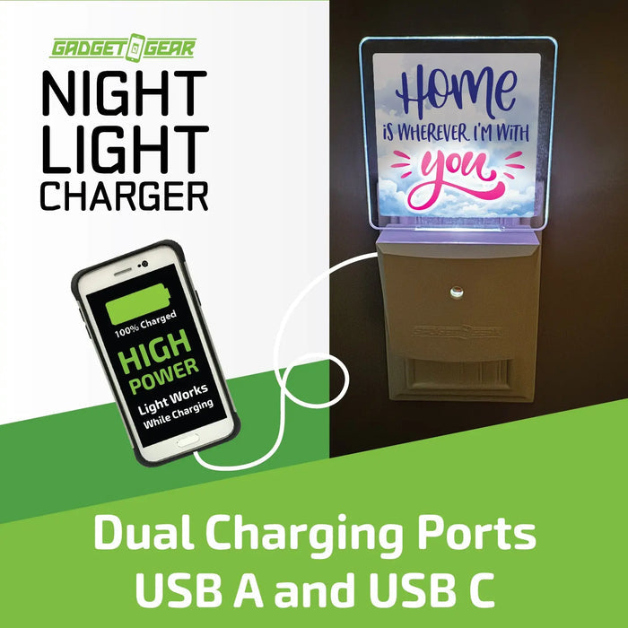Night Light USB / USB-C Dual Port AC Wall Charger - 6 Pieces Per Retail Ready Display 25132 GADGET GEAR