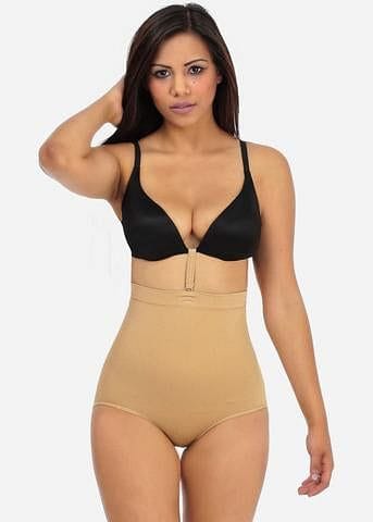 Nude High Waist Shapewear Panties with Bra Strap