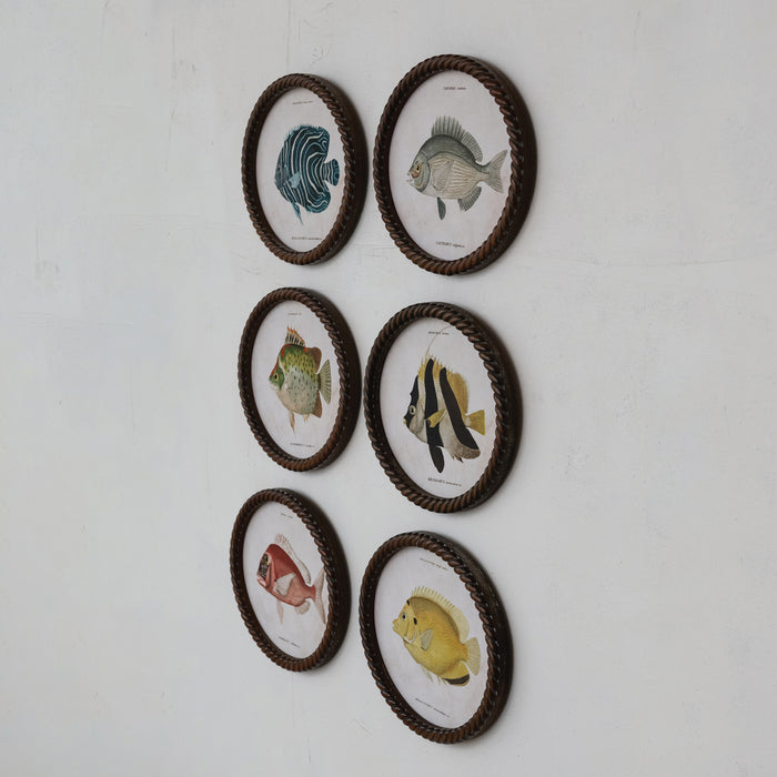 Oval Twisted Framed Glass Wall Fish Decor, 6 styles