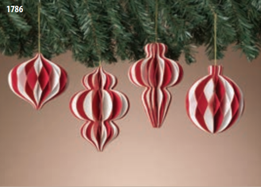 Paper Folding Honeycomb Ornaments with Glitter Accent - Set of 4