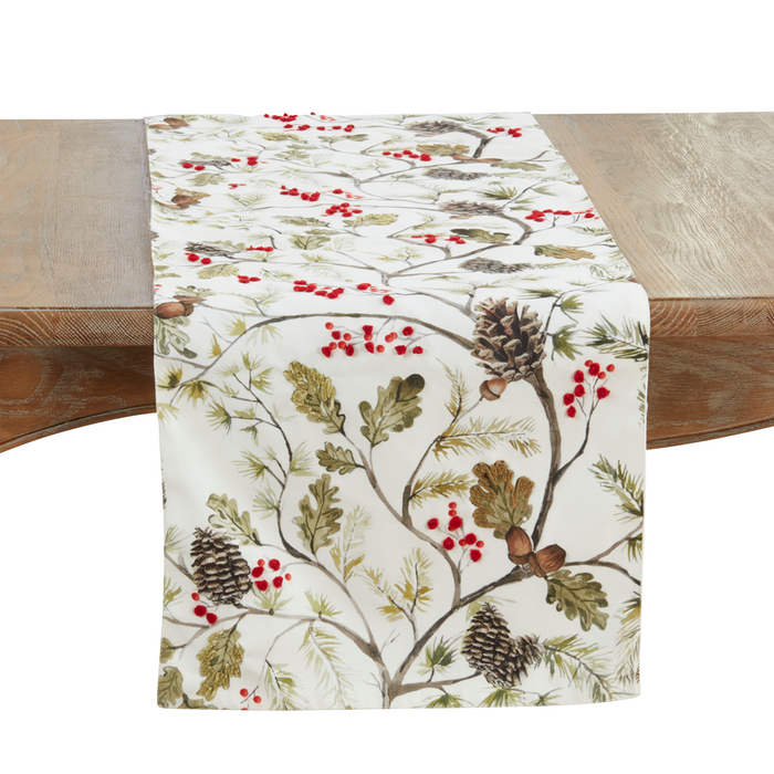 Pinecone and Red Berry Table Runner