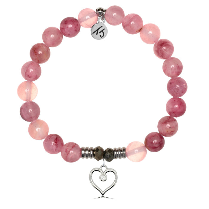 Pink Chalcedony Gemstone Bracelet with Love Within Sterling Silver Charm