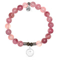 Pink Chalcedony Gemstone Bracelet with Waves of Strength Sterling Silver Charm