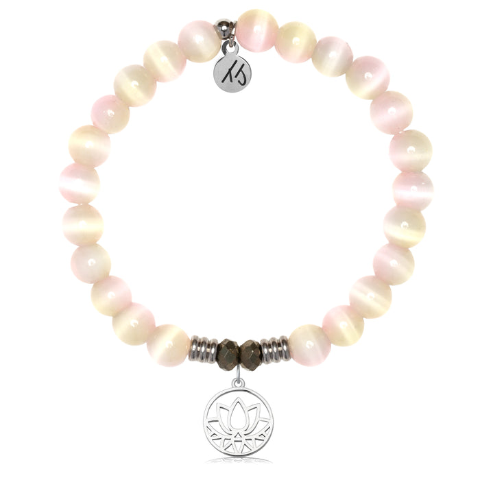 Pink Champagne Cats Eye Gemstone Bracelet with Resilience Sterling Silver Charm