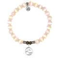 Pink Champagne Cats Eye Gemstone Bracelet with Wave Cutout Sterling Silver Charm