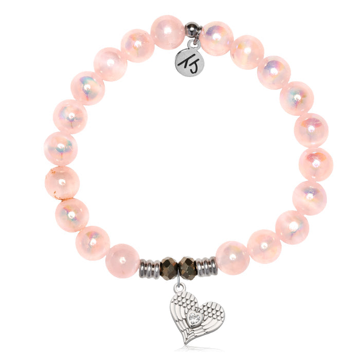 Pink Selenite Gemstone Bracelet with Angel Love Sterling Silver Charm