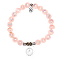Pink Selenite Gemstone Bracelet with Waves of Strength Sterling Silver Charm