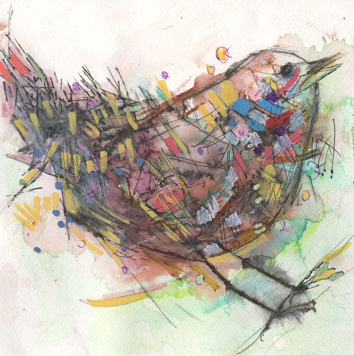 Watermedia painting, Rainbow Bird by Crhistine Alfery