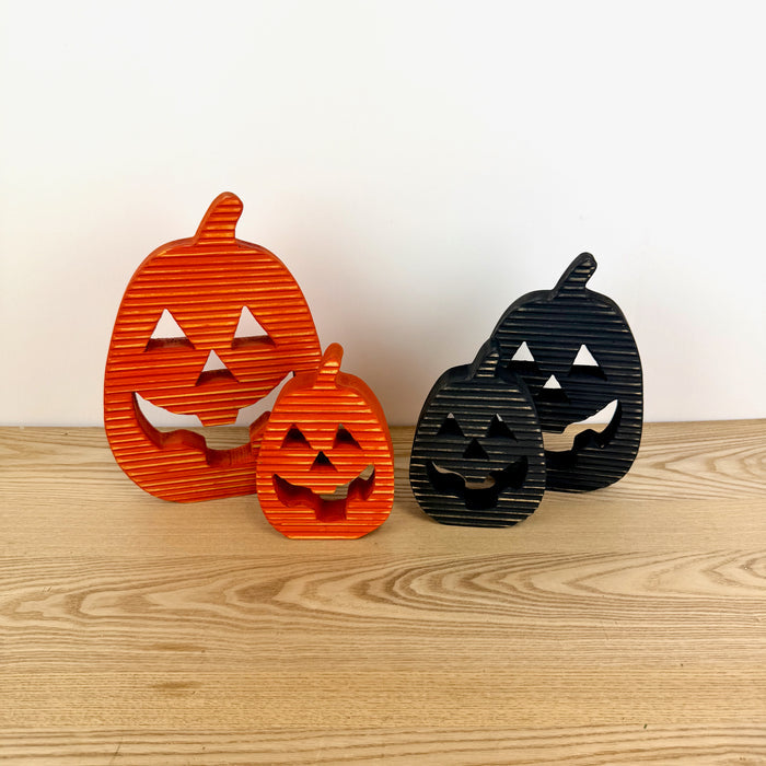 Ridged Wood Jack O Lantern, Orange or Black, 2 sizes