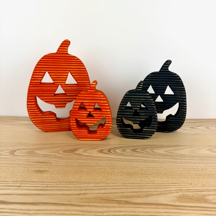 Ridged Wood Jack O Lantern, Orange or Black, 2 sizes