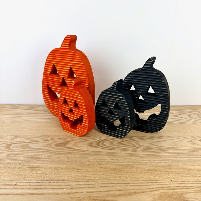 Ridged Wood Jack O Lantern, Orange or Black, 2 sizes