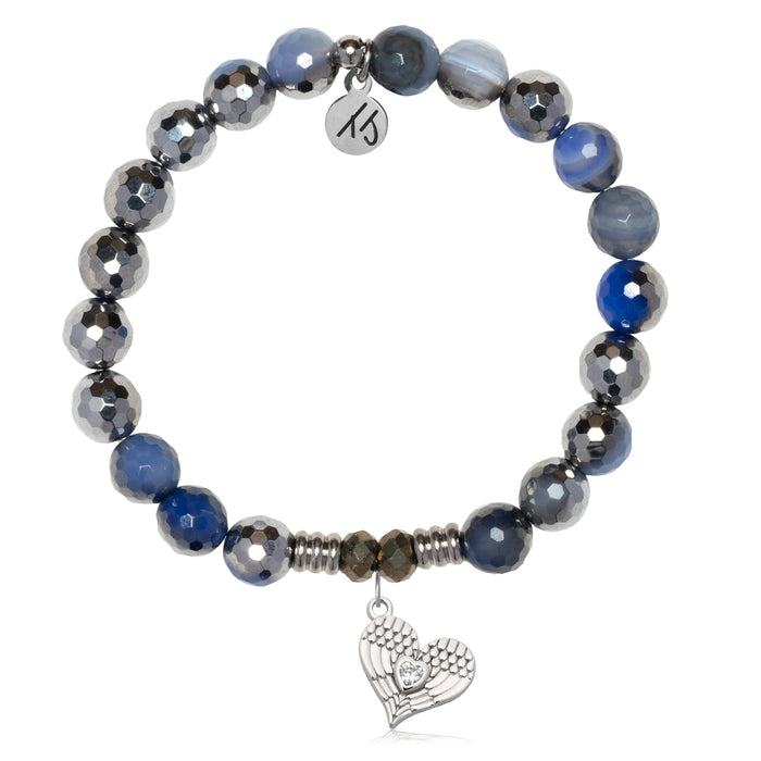 Silver Dipped Sky Blue Agate Gemstone Bracelet with Angel Love Sterling Silver Charm