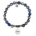 Silver Dipped Sky Blue Agate Gemstone Bracelet with Endless Love Mom Sterling Silver Charm