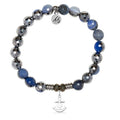 Silver Dipped Sky Blue Agate Gemstone Bracelet with Faith. Hope. Love Sterling Silver Charm