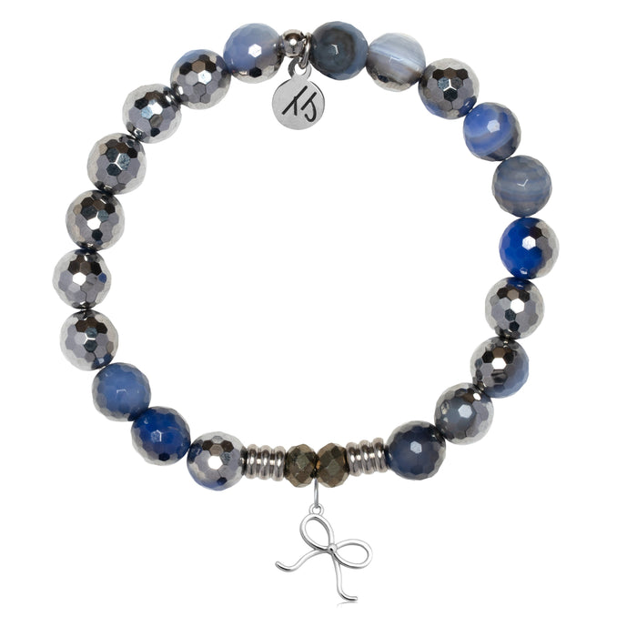 Silver Dipped Sky Blue Agate Gemstone Bracelet with You Are A Gift Sterling Silver Charm