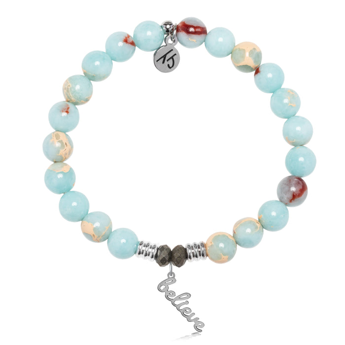 Snakeskin Jasper Gemstone Bracelet with Believe in Yourself Sterling Silver Charm