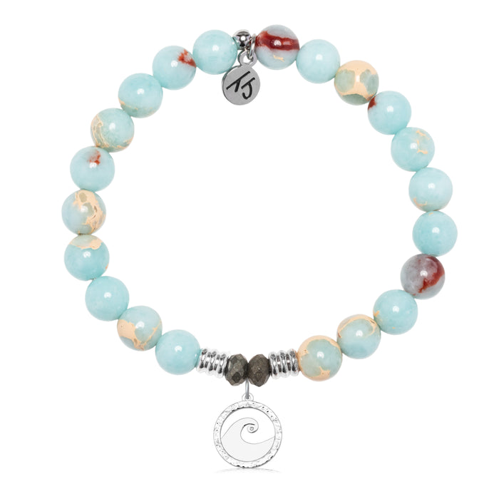 Snakeskin Jasper Gemstone Bracelet with Waves of Strength Sterling Silver Charm