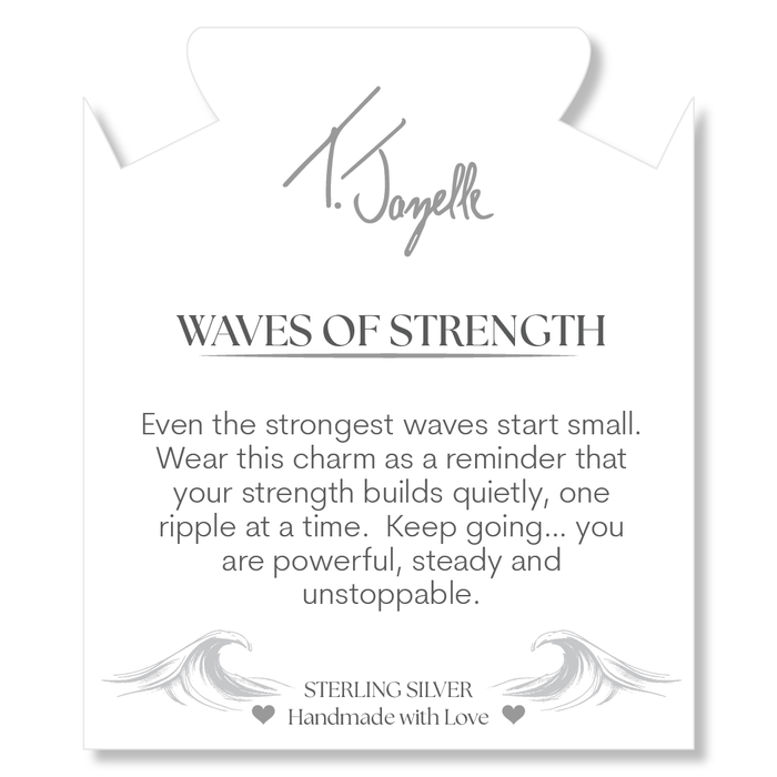 White Natural Agate Gemstone Bracelet with Waves of Strength Sterling Silver Charm